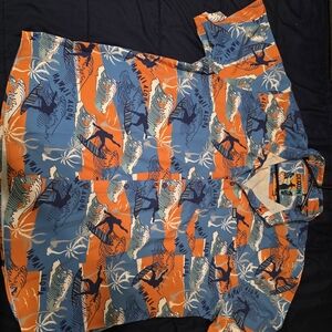DIXXON Men's Hawaiian Print Shirt - Blue and Orange